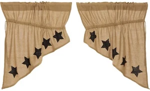 Arpillera algodón natural con plantilla negra estrellas cordón pradera juego 36" L - Imagen 1 de 9