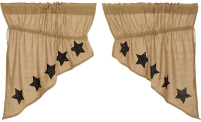 Conjunto de botín de pradera de algodón natural de arpillera con plantilla negra estrellas cordón 36" L Foto 1 de 4