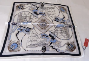 100% Silk Scarf Wrap 53x53cm. Brand New with Tags and Gift box. Blue and white - Picture 1 of 6