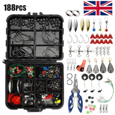 188PCS/set Sea Fishing Accessories Tackle Box Kit Set Jig-Hooks Swivels Clamp - Image 1 of 4