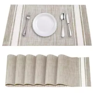 Table Mats Set of 6 Crossweave Woven Vinyl Placemats Heat Resistant Non-Slip ... - Picture 1 of 7