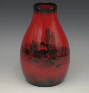JEAN BECK MUNICH RUISDAEL SERIES BLACK AND RED GLASS VASE ANTIQUE SCARCE - Imagen 1 de 8