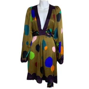 Ter et Bantine Women's size 40 Sz 8 Silk Tent Dress Long Sleeve Brown Polka Dots - Picture 1 of 12