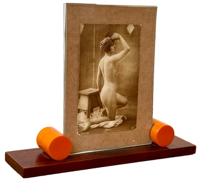 法国艺术装饰 Catalin 胶木 Macassar 木质图片裸体女性相框 — 第 1/4 张图片