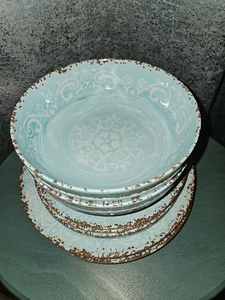 Cynthia Rowley 12 Piece Set Medallion Tuscon Swirl Dinner Salad Plates Bowls - Picture 1 of 14