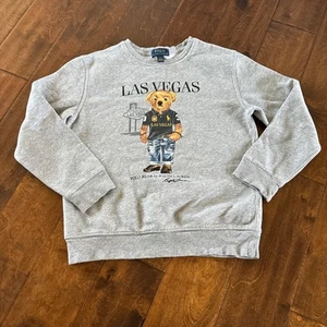 Polo Ralph Lauren Youth M 10/12 Polo Bear Las Vegas Fleece Sweatshirt In Grey - Picture 1 of 8