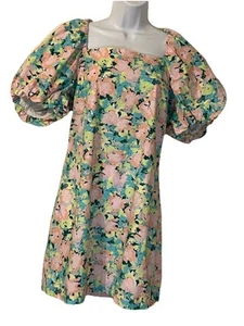 Gianni Bini Puff Sleeve Pastel Floral Dress Size Medium - Picture 1 of 11