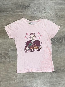T-shirt vintage 2006 Sense Fail Merch rosa cuori rialzati taglia small donna rara - Foto 1 di 11