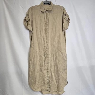 Lauren Ralph Lauren 100% Linen Short Sleeve Shirt Dress, Tan, Size 6 - Image 1 of 4