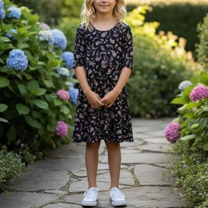 Mädchen schwarz Paisley Blumendruck Baumwolle Kleid von Old Navy Gr. 10/12 - Bild 1 von 5