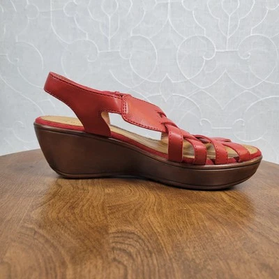 Sandalias Dayna Bare Traps para mujer 7,5 rojo tejido cuero plataforma cuña Foto 1 de 4