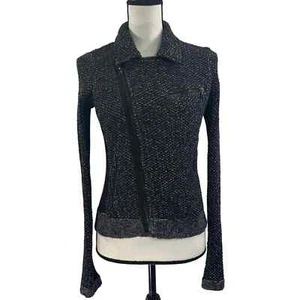 RAG & BONE Black and Silver Tweed Pattern Full Zip Sweater Blazer Jacket Size XS - Picture 1 of 6