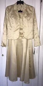 Vtg Nicole Miller Womens 3 Piece Skirt Suit Gold Floral Satin Cami Skirt Jacket - Picture 1 of 11