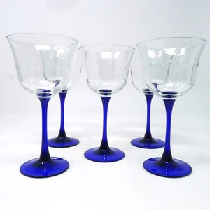 Wine Glasses Americana Blue Flared Stem Luminarc Cristal D'Arques Durand 5 Pc - Picture 1 of 6