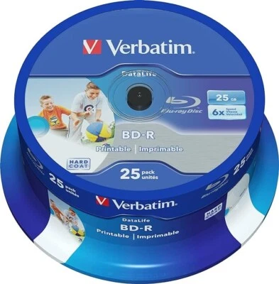 25 Verbatim Blu Ray 43811  25GB 6x Speed Printable Spindle Blank BD-R discs - Image 1 of 4