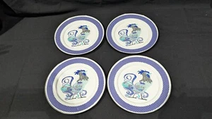 Golden Rabbit White and Blue Enamel on Metal Rooster Tray 10 2/3" Lot of 4 - Picture 1 of 14