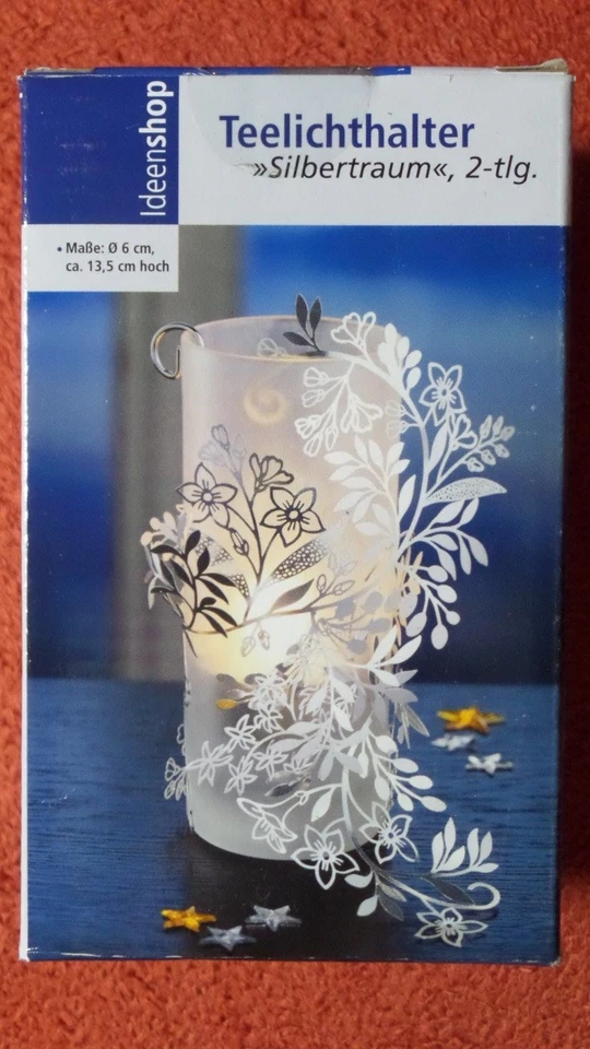 teelichthalter,ideenshop,silbertraum,neu,ovp,2teilig,13,5 cm hoch,teelicht,kerze - Bild 1 von 1