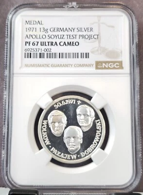 1971 GERMANY SILVER APOLLO SOYUZ TEST PROJECT NGC PF 67 ULTRA CAMEO TOP POP 1 - Image 1 of 4