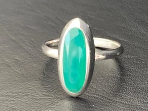 925 Sterling Silver Oval Green Onyx Gemstone Ring Large Stack Sz 68 9 Statement - Picture 1 of 3