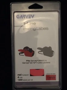 Garvey 1-Line Pricing Labels Red Fluorescent pack of 4 rolls 098412 22-12 NEW! - Picture 1 of 6