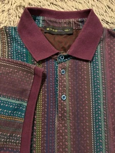 ETRO Polo Shirt Mens 2XL Multicolor Paisley Striped Short Sleeve - Picture 1 of 10