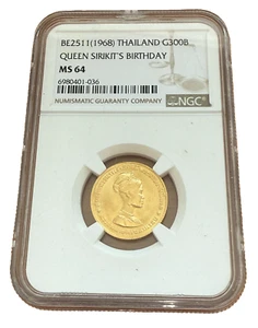 Thailand 1968 Gold 300 Baht NGC MS64 Queen Sirikit's 36th Birthday - Picture 1 of 2