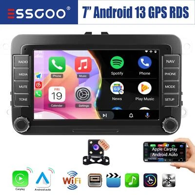 Autoradio 2DIN Android 14 Carplay GPS RDS +CAM Per VW GOLF 5 6 Polo Caddy Touran - Immagine 1 di 4