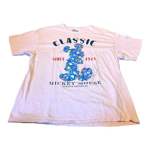 Disney Mickey Mouse Pink Floral Classic Mickey Mouse Tshirt XL Flowers Xlarge - Picture 1 of 6