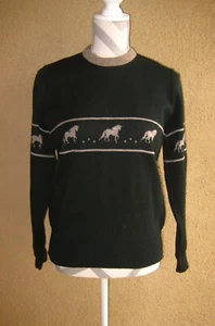 Vintage Fircrest 100% wool heather gray horse design dark green womens sweater L - Picture 1 of 12