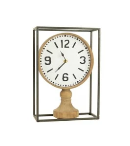 Kalalou CHW1199 Metal Framed Wooden Tabletop Clock 13" H Decorative Shelf Clock - Picture 1 of 3