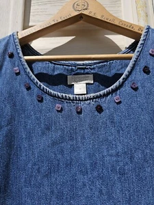 Vestido de mezclilla de los 90 línea A con cuentas azul sin mangas Cottagecore Grunge Y2k de colección - Imagen 1 de 8
