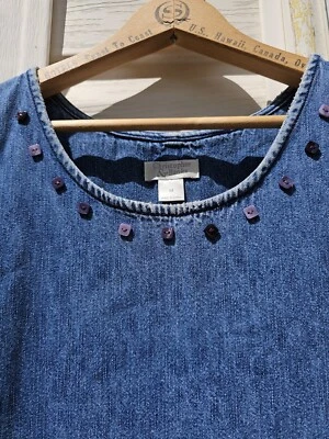 Vestido de mezclilla de los 90 línea A con cuentas azul sin mangas Cottagecore Grunge Y2k de colección Foto 1 de 4