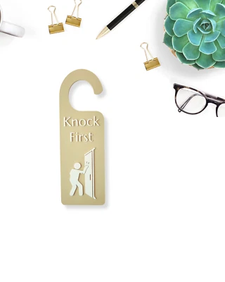 Knock First Door Sign – Please Knock Before Entering, Privacy Door Hanger for Of - Image 1 of 4
