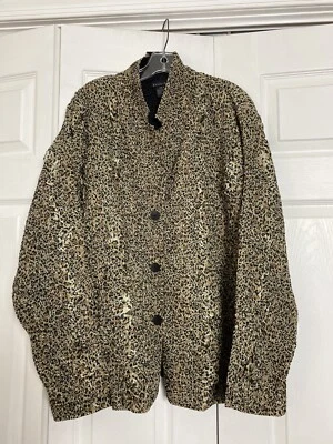 NWT Tally Ho Size XL Reversible Crinkle Jacket Animal Print Black Buttons Womens Foto 1 de 4