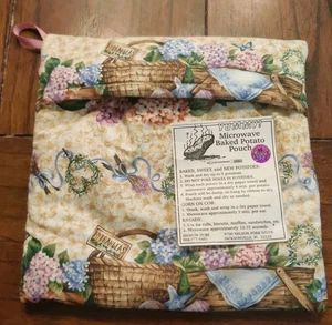 Handgefertigte Mikrowelle Backkartoffel Tasche Beutel mit Körben Blumen 9x9" - Bild 1 von 5