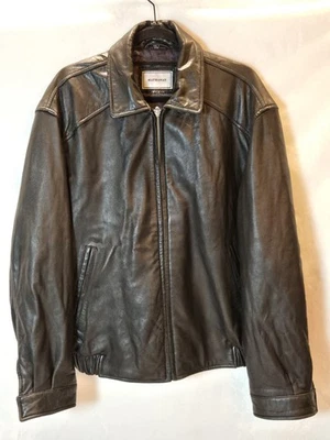 Chaqueta de cuero grande negra Hathaway para hombre con cremallera completa bolsillos interiores y exteriores Foto 1 de 4