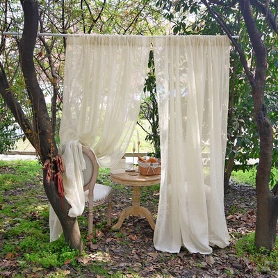 Cortinas exteriores de gasa transparente para dormitorio hilo de lino red cortinas para ventanas ranura tapas cortina Foto 1 de 4