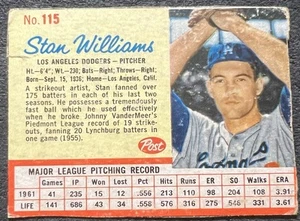 1962 POST CEREAL STAN WILLIAMS (DODGERS) #115 GOOD SMALL TEAR - Picture 1 of 2