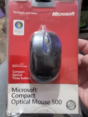 Microsoft Compact Optical Mouse 500 Wired USB Model 1016 Vista Mac PC Sealed - Image 1 of 4