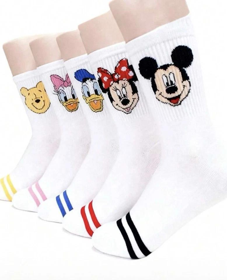 Juego de 5 pares de calcetines Disney Crew Mickey, Minnie, Donald, Daisy y Winnie the Pooh nuevos Foto 1 de 4
