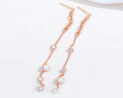Alicia Bonnie Zoe Pearl Thread Earrings Rose Gold Elegant Gift Jewelry - Image 1 of 4