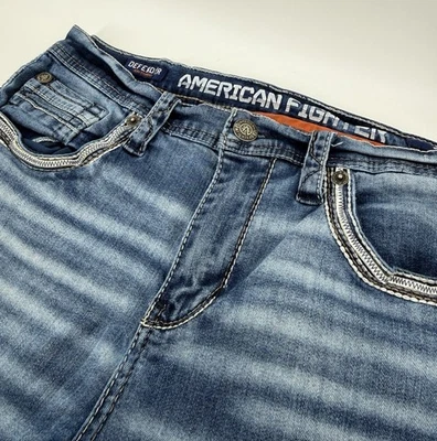 Pantalones de mezclilla American Fighter para hombre talla 34X32 Defender ajustados rectos lavados desteñidos Foto 1 de 4