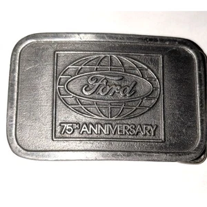 Vintage Hit Line USA Ford 75th Anniversary Silver Tone Rectangular Belt Buckle - Imagen 1 de 3