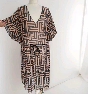 Plus Size Beach Dress Semi-Sheer Cover Up Greek Pattern Elastic Drawstring 18/20 - Picture 1 of 2
