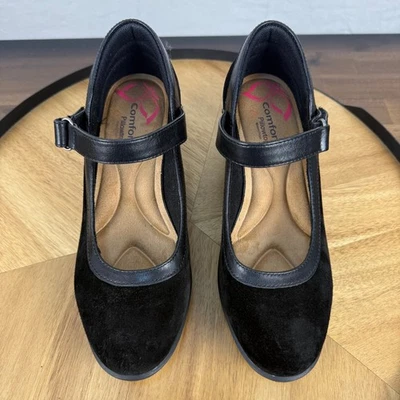 Comfortiva Pillowtop Black Suede Leather Mary Jane Heel Shoes Womens size 7 - Image 1 of 4