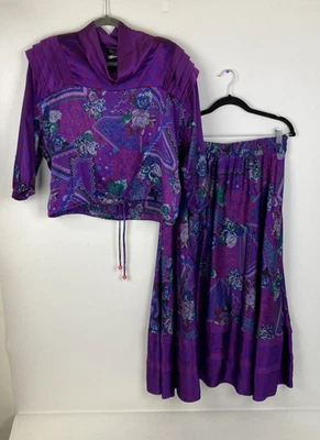 Conjunto de saia Diane Freis vintage 2 peças tamanho grande/XL roxo floral boêmio - Imagem 1 de 4