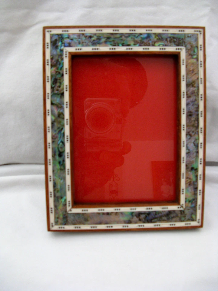 Egyptian Wood Inlaid Handmade Paua Shell Picture Frame 8.75" X 7" #245 WOW!!! - Image 1 of 4