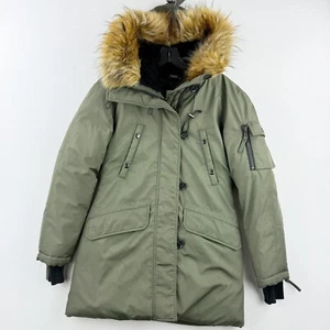 S13 NYC Down Puffer Parka Size SMALL Womens Faux Fur Hooded Olive Green - Picture 1 of 12