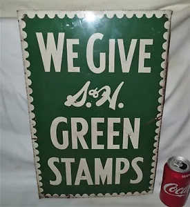 ANTIQUE VINTAGE OLD USA S&H GREEN STAMPS GROCERY FOOD STORE METAL SIGN RARE SIZE - Picture 1 of 7