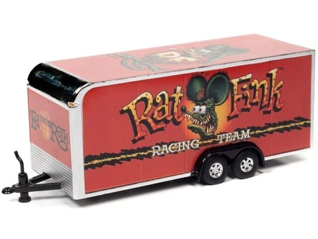 Auto World AWSP093 4-Wheel Enclosed Car Trailer Rat Fink 1/64 Diecast Model - Red